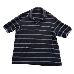 Lands End Mens Polo Shirt Large Short Sleeve Striped Navy Blue Classic Casual